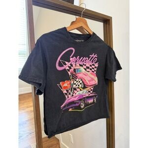 CHEMISTRY Women's Black Acid Wash Corvette Graphic T-Shirt Size S